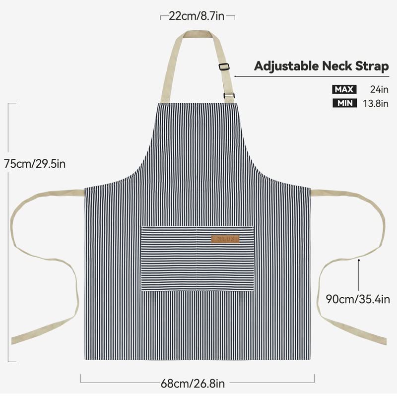 NLUS 2 Pack Kitchen Cooking Aprons, Adjustable Bib Soft Chef Apron with 2 Pockets for Men Women (Blue Pinstripes/Pink Pinstripes) - color: Blue Pinstripes/Pink Pinstripes