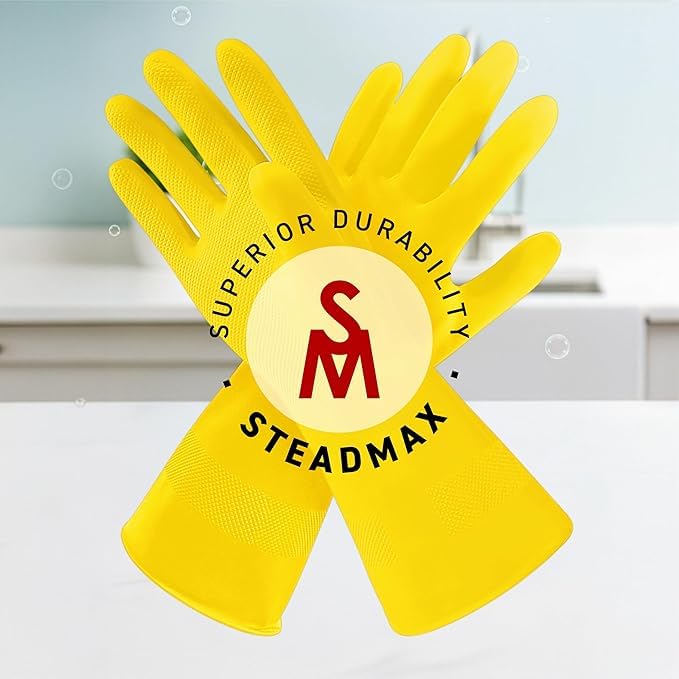 SteadMax 6 Pairs Cleaning Gloves, Reusable Natural Rubber Dish Gloves, Non-Slip Gloves for Kitchen and Household - size: Large [Pack of 6]