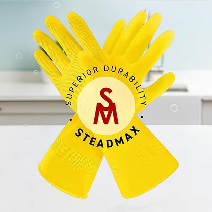 SteadMax 6 Pairs Cleaning Gloves, Reusable Natural Rubber Dish Gloves, Non-Slip Gloves for Kitchen and Household - size: Medium [Pack of 6]