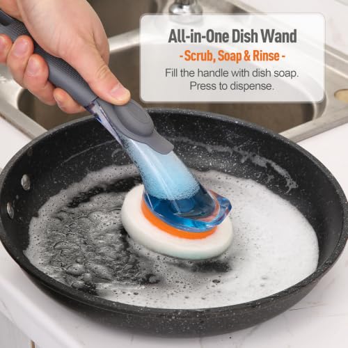 CLEANHOME Dish Wand with Soap Dispenser Scrubber Brush
