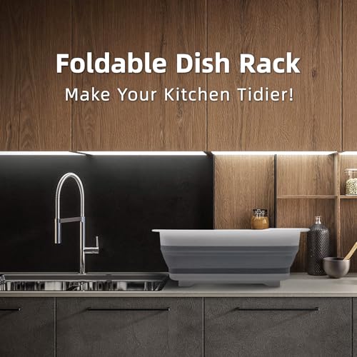 THANSTAR Collapsible Dish Drying Rack for RV Campers Portable Dinnerware Drainer Organizer for Kitchen Travel Trailer - color: Gray- Gray