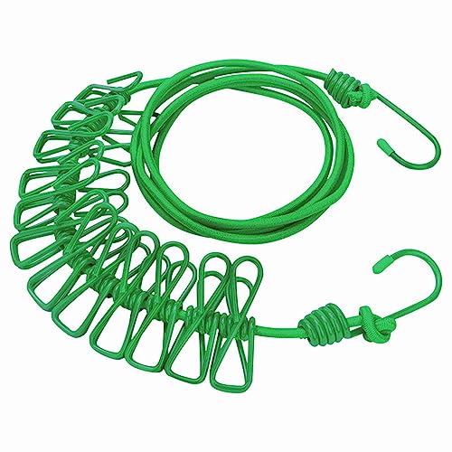 ALINNA Retractable Portable Clothesline, Travel Clothesline with 12 Clothespins for Indoor Laundry Drying, Outdoor Camping Accessories (Green) - style: Green