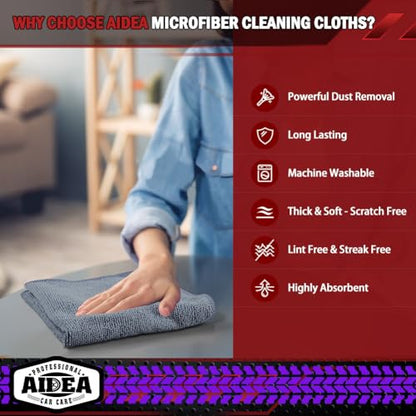 AIDEA Microfiber Cleaning Cloth Grey 50PK, Microfiber Towels, 12×12" - color: Grey, size: 50PK
