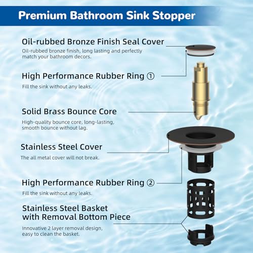 Hibbent Upgraded 3 in 1 Bathroom Sink Drain Strainer, Pop Up Stopper - color: Oil-rubbed Bronze