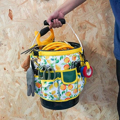 MELOTOUGH Bucket Caddy Organizer Bucket Tool Organizer for Garden Tools Fit 3.5 to 5 Gallon Bucket (Yellow Flower) - color: Yellow Flower