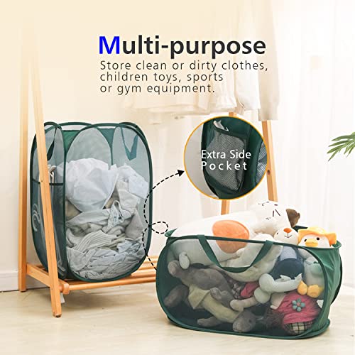 Sturdy Mesh Laundry Hamper Basket Bag,collapsible Pop up for Laundry Room - color: Emerald, size: Pop Vertical