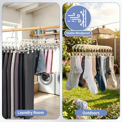 2 Pack Pants Hangers with 40 Clips, Space Saving Closet Organizer - color: Warm Beige