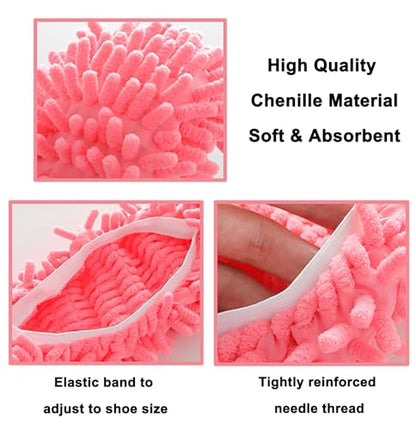 6 Pairs (12 Pieces) Dust Mop Slippers Shoe Cover Multi-Function Soft Washable Reusable Floor Cleaning Shoe Cover House Kitchen Office Cleaning Tools (Pink)