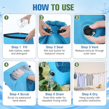 Saillong Portable Travel Washing Bag Kit, With Retractable Clothesline