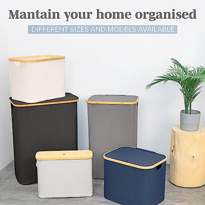 LONBET Laundry Basket with Lid, Made from Breathable Fabric | Aesthetic Clothes Hampers for Laundry with Side Handles & Sturdy Bamboo Frame (40 Gallons - Double, Black) - color: Black, style: 40 Gallons - Double