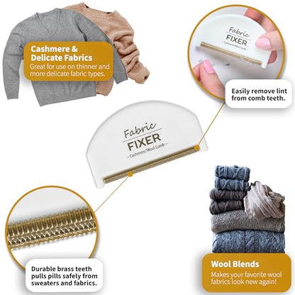 Cashmere Sweater Comb for Pills and Fuzz with Brass Teeth - Manual Fabric Defuzzer Wool Lint Shaver Comb Scraper for Clothing and Delicate Fabrics by Wardrobe Hackers - color: White (Pack of 1)