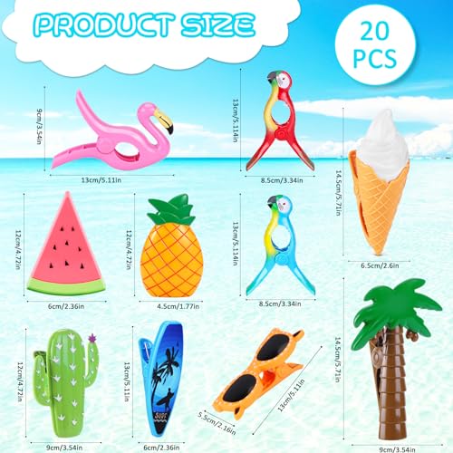 20 Pcs Beach Towel Clips, Beach Chair Clips for Towels Flamingo Parrot Clothes Pins Palm Tree Pineapple Beach Towel Holders Colorful Towel Clips Beach Clips for Chairs Cruise Patio Beach Pool Home - color: Style C-20 Pcs