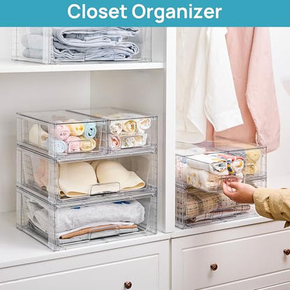 Vtopmart Clear Stackable Storage Drawers, 5 Pack Wide Storage Set - style: 3 Wide+2 Small