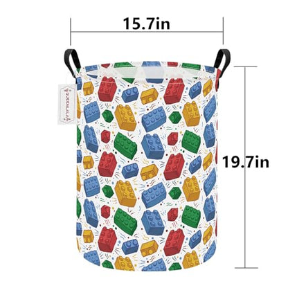 QUEENLALA Foldable Waterproof Round Fabric Laundry Basket Home, Blocks - color: Round-Blocks