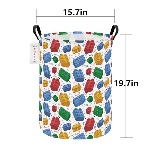 QUEENLALA Foldable Waterproof Round Fabric Laundry Basket Home, Blocks - color: Round-Blocks