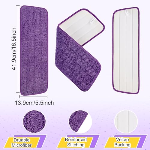 16.5 Inch Reusable Mop Pads Microfiber Spray Mop Replacement Heads for Wet/Dry Mops Compatible with Bona Floor Care System (6 Pack) - color: Purple