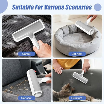 Roller Pet Hair Remover – Reusable Lint Roller for Dog & Cat Hair on Furniture, Couch, Carpet, Rugs, Bedding & Car – Portable, Eco-Friendly (White Gray)