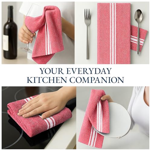 LANE LINEN 100% Cotton Kitchen Towels Absorbent Lint-Free 12 Pack - color: 08: Red, size: 12 Pack