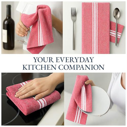 LANE LINEN 100% Cotton Kitchen Towels Absorbent Lint-Free 12 Pack - color: 08: Red, size: 12 Pack