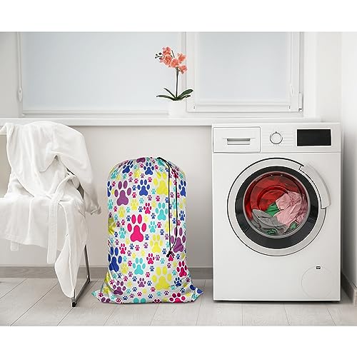 Swono Dog Paws Large Laundry Collapsible Laundry Bag Colorful Puppy Paw Animal Footprint Foldable Laundry Hamper Bag - color: Dog Paws