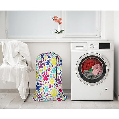 Swono Dog Paws Large Laundry Collapsible Laundry Bag Colorful Puppy Paw Animal Footprint Foldable Laundry Hamper Bag - color: Dog Paws