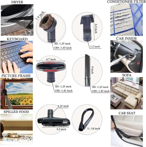 Universal Vacuum Attachments & Brushes Kit - Hardwood Floor Vacuum Brush Head Attachment & Shop-vacs Accessories - Universal Vacuum Hose Adapter Kit & Dryer vent Flexible Crevice Attachment