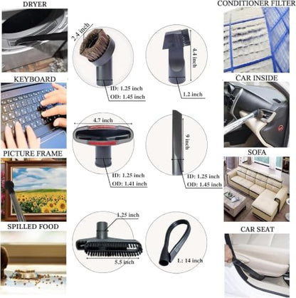 Universal Vacuum Attachments & Brushes Kit - Hardwood Floor Vacuum Brush Head Attachment & Shop-vacs Accessories - Universal Vacuum Hose Adapter Kit & Dryer vent Flexible Crevice Attachment