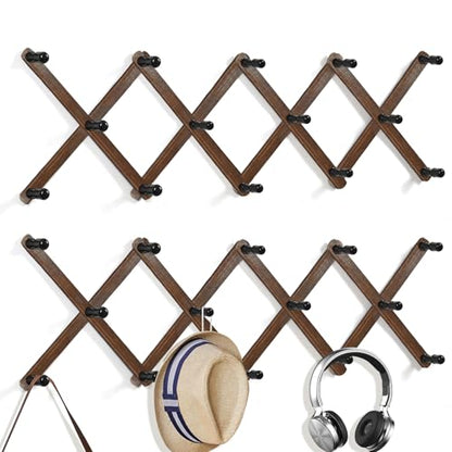 WGFKVAS 2 Pack Accordion Hat Rack for Wall, Hat Holder with 14 Pegs - style: 2 Pack (14 hooks)