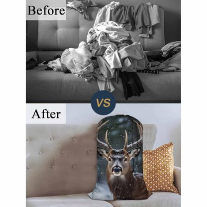 Swono Noble Deer Laundry Bags for Travel, College, Camping and Gym Winter Snow Jungle Animal Portrait Antler Horn 28" x 40", Polyester - color: Noble Deer