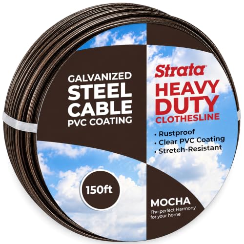 Strata 150 ft Outdoor Clothesline, Super Heavy-Duty Galvanized Steel Cable - color: Heavy Duty, size: 150 feet