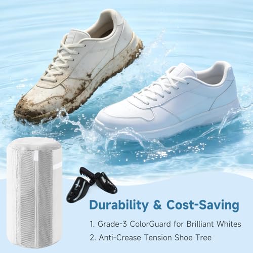2PCS XXL Shoe Washing Machine Bag with Adjustable Shoes Trees - Heavy Duty Reusable Shoe Laundry Bag for Washer and Dryer - 360° Deep Clean & Protect Chenille Microfiber Sneakers Wash Bags - White - color: White