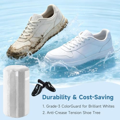 2PCS XXL Shoe Washing Machine Bag with Adjustable Shoes Trees - Heavy Duty Reusable Shoe Laundry Bag for Washer and Dryer - 360° Deep Clean & Protect Chenille Microfiber Sneakers Wash Bags - White - color: White