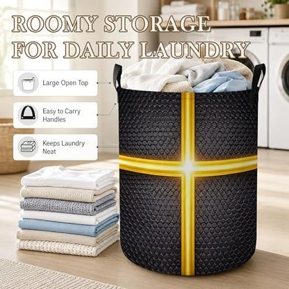 Basketball Texture Laundry Basket, Gold Lines Collapsible Laundry Hamper Waterproof Oxford Cloth With Handles, Clothes Storage Bucket For Bathroom/Bedroom 16" x 20.8" - color: Basketball Texture