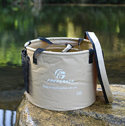 Freegrace Collapsible Water Bucket with Lid 23L Portable Camping Wash Basin - color: Khaki, size: 23L