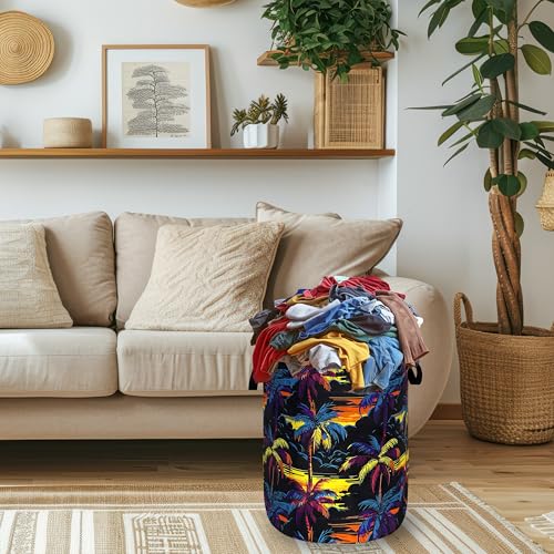 Palm Trees Laundry Basket Oxford Cloth Foldable Hamper 18.9x16.5 Inch - color: Colorful Palm Tree Hawaii Pattern