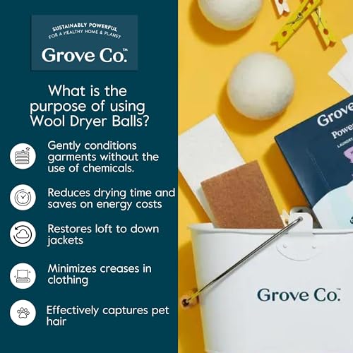 Grove Co. Wool Dryer Balls, 3 Pack, Unscented, Reusable, Hypoallergenic