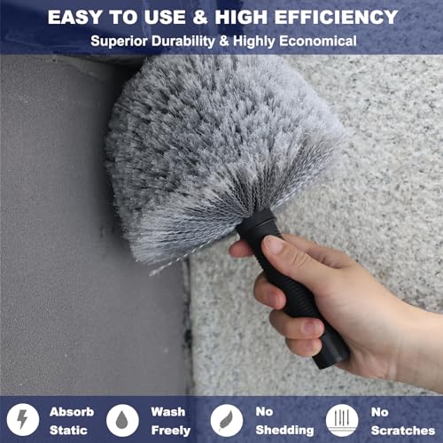 2 Pack Grey Twist-On Cobweb Duster Head Brush - Fits Standard 3/4 inch Threaded Poles, Attachment Spider Web Duster Brush for Outdoor & Indoor Cleaning - style: 2 Pack