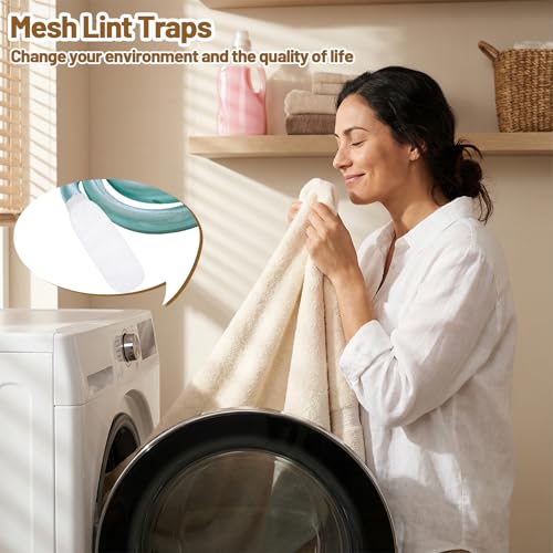 32Pcs Sturdy Lint Traps for Washing Machine Hose, Includes 8 Nylon Washer Hose Lint Trap Mesh and 24 Cable Ties, White Washer Lints Catcher for Home Sink Drain System Hoses Screen Filter (White)