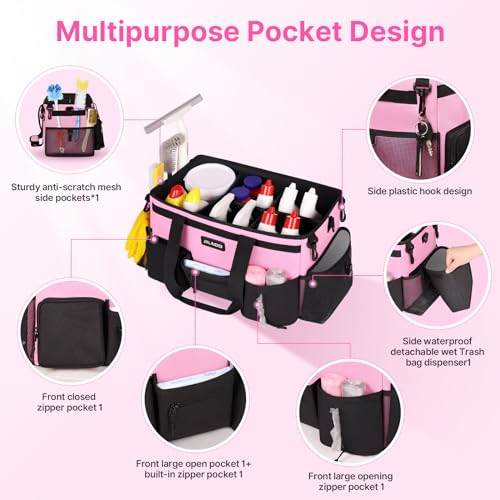 JKAOO Large Wearable Cleaning Caddy Bag with Handles, Pink - color: Pink