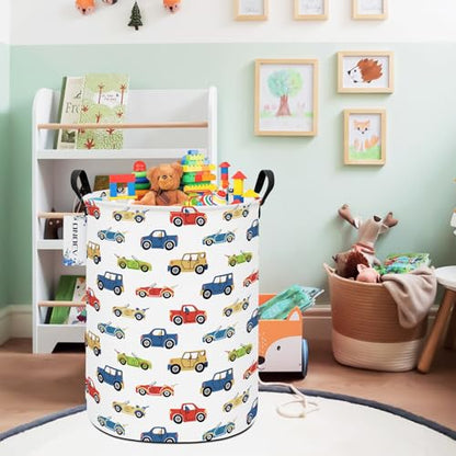 Round Collapsible Cartoon Car Laundry Hamper for Adults and Kids - color: Round Racing Car