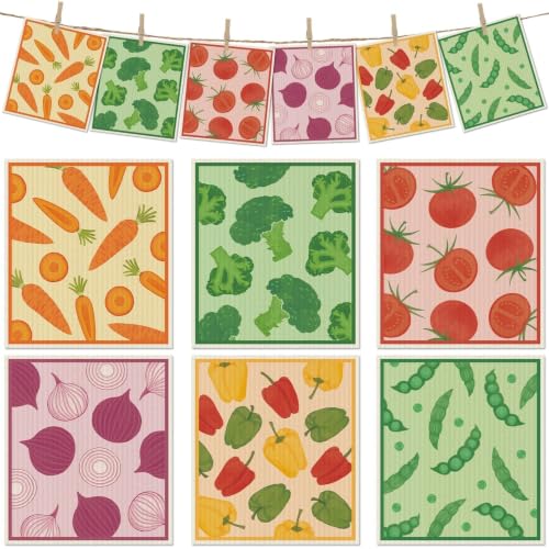 6 Pcs Swedish Paper Cloths for Kitchen, Reusable Paper Towels Washable - color: Vegetables