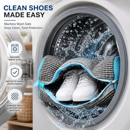GEWON Shoe Washing Machine Bag for Sneakers, 360° Deep Cleaning, 2 Shoe Bags, 4 Dust Bags - color: Grey