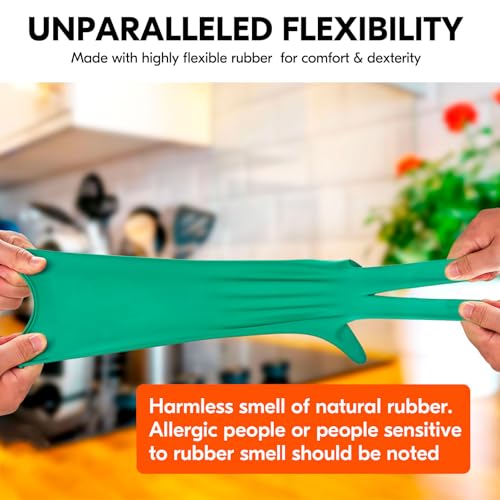 Vgo... Latex Reusable Household Gloves,Cleaning Gloves,Long Cuff (HH4601,L) - color: Green, size: Large