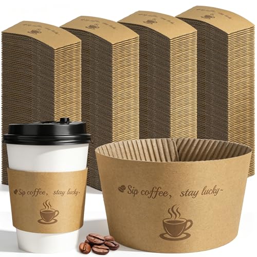 Kochorie 500 Pack Coffee Cup Sleeves Disposable Kraft Paper Coffee Sleeves Corrugated Cup Sleeves Holder Funny Printed Heat Insulation Covers Fits 10-20 oz To-Go Cups for Hot Cold Beverage