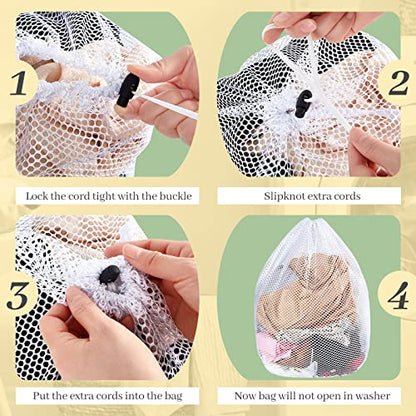 40 Pcs Mesh Laundry Bags Bulk with Drawstring 20 x 24'' White Heavy Duty Mesh Bag Machine Washable Sturdy Large Net Laundry Wash Bag for Dormitory College Apartment Travelling Camping