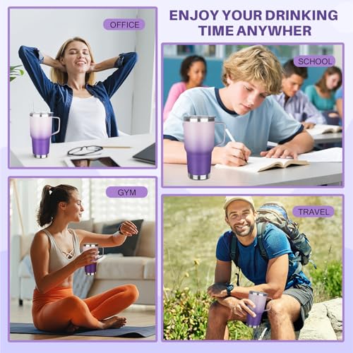 30 oz Tumbler with Handle, Stainless Steel Insulated Tumbler with Lid and Straw, Double Wall Vacuum Coffee Mug Tumbler, Insulated Coffee Thermal Cup for Cold and Hot (Light Dark Purple) - color: Light Dark Purple, size: 30 Ounces