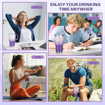 30 oz Tumbler with Handle, Stainless Steel Insulated Tumbler with Lid and Straw, Double Wall Vacuum Coffee Mug Tumbler, Insulated Coffee Thermal Cup for Cold and Hot (Light Dark Purple) - color: Light Dark Purple, size: 30 Ounces