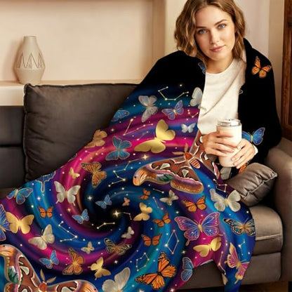 Boho Butterfly Throw Blanket, Ultra-Soft Flannel Fleece 60" x 80" - color: Boho Butterfly Art, size: 60"x80"