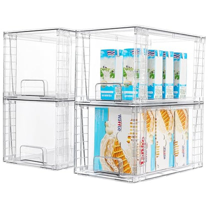 Vtopmart 4 Pack Stackable Clear Pantry Storage Drawers, Large - size: 4Pack 7"H