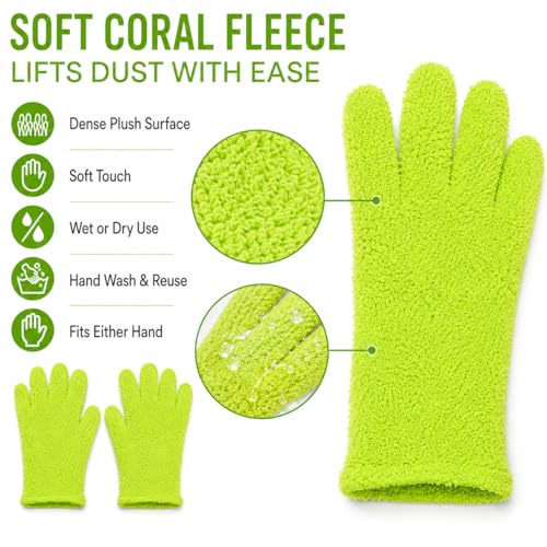 Dusting Gloves, Ambidextrous Washable Cleaning Gloves, Multipurpose for Home Car Plant Blind Hard-to-Reach Surface Indoor Outdoor Cleaning